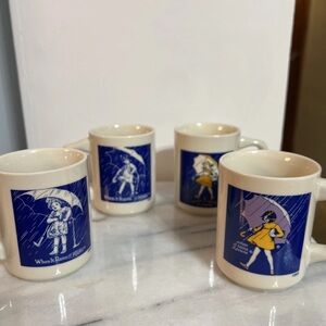 Vintage Morton Salt Girl Coffee Cup Set of 4 (1914-1921-1956-1968) Never Used